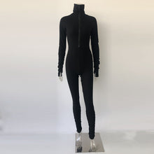 Load image into Gallery viewer, Women turtle neck long sleeve ruched Jumpsuit casual blue cotton ribbed bodycon overalls sexy
